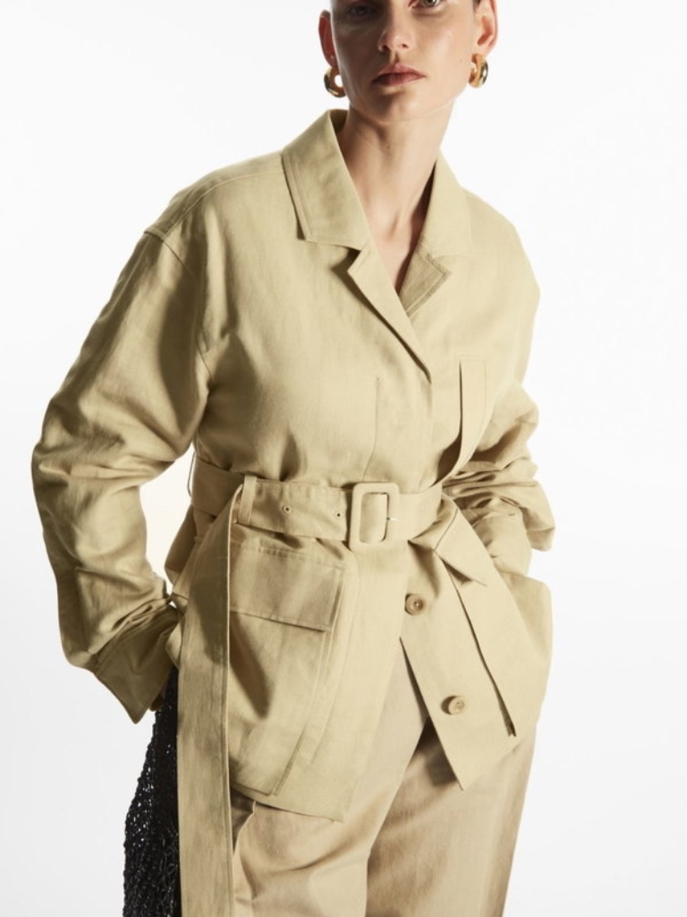 Belted Linen Utility Jacket Sz S